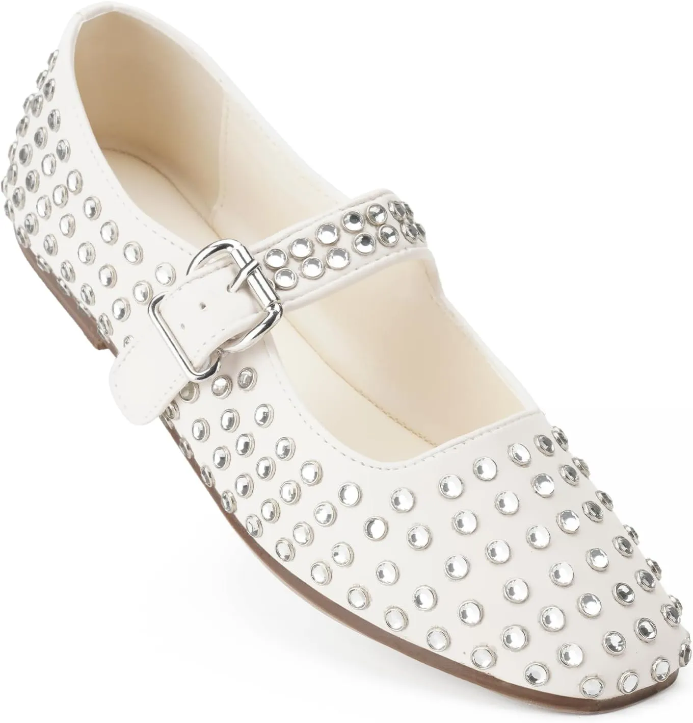 FUNKYMONKEY Women's Diamond Square Toe Mary Jane Flats with Adjustable Buckle Casual Comfort Shoes