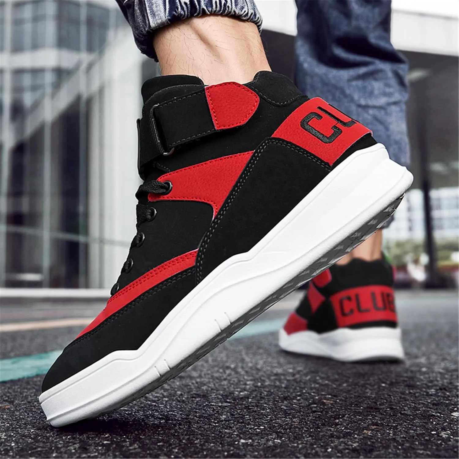 FZUU Men's Fashion High Top Leather Street Sneakers Sports Casual Shoes