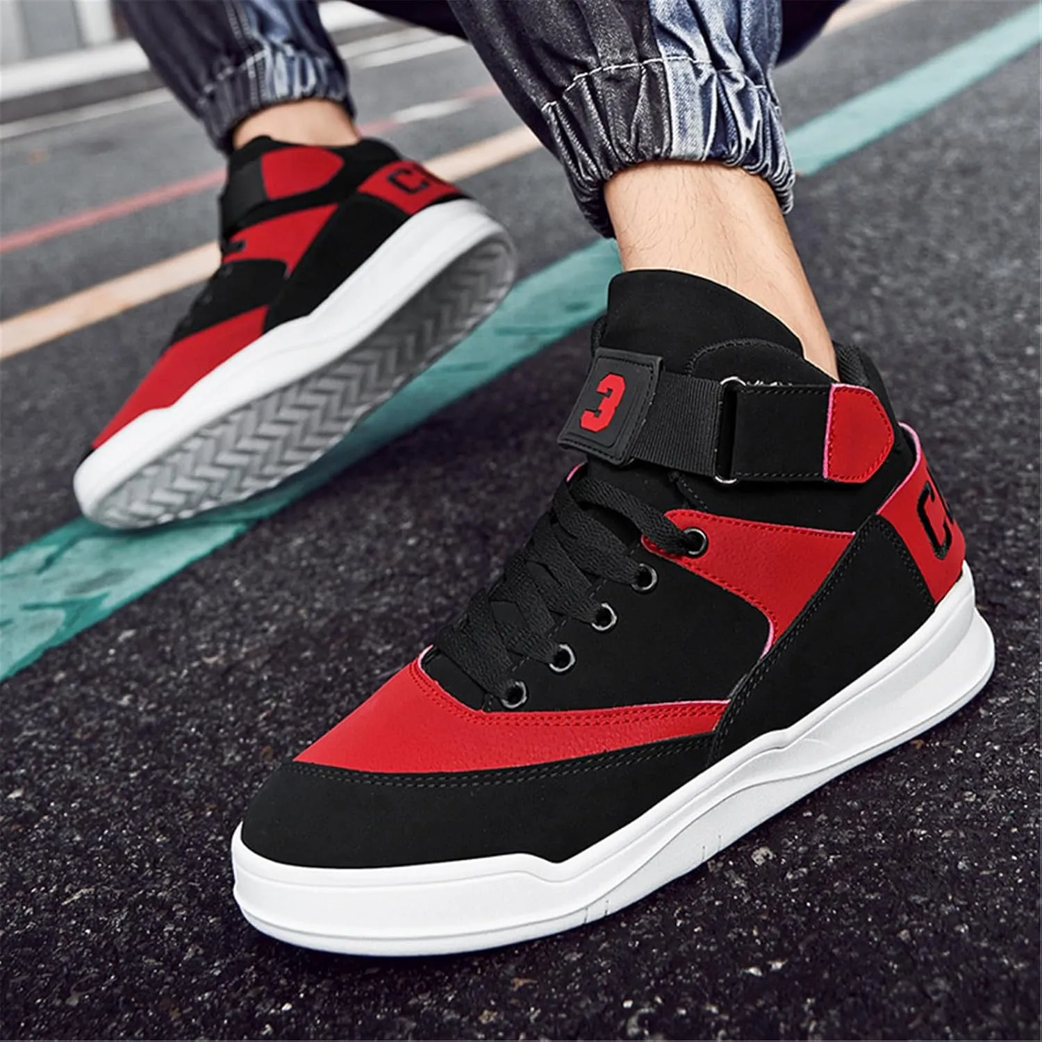 FZUU Men's Fashion High Top Leather Street Sneakers Sports Casual Shoes