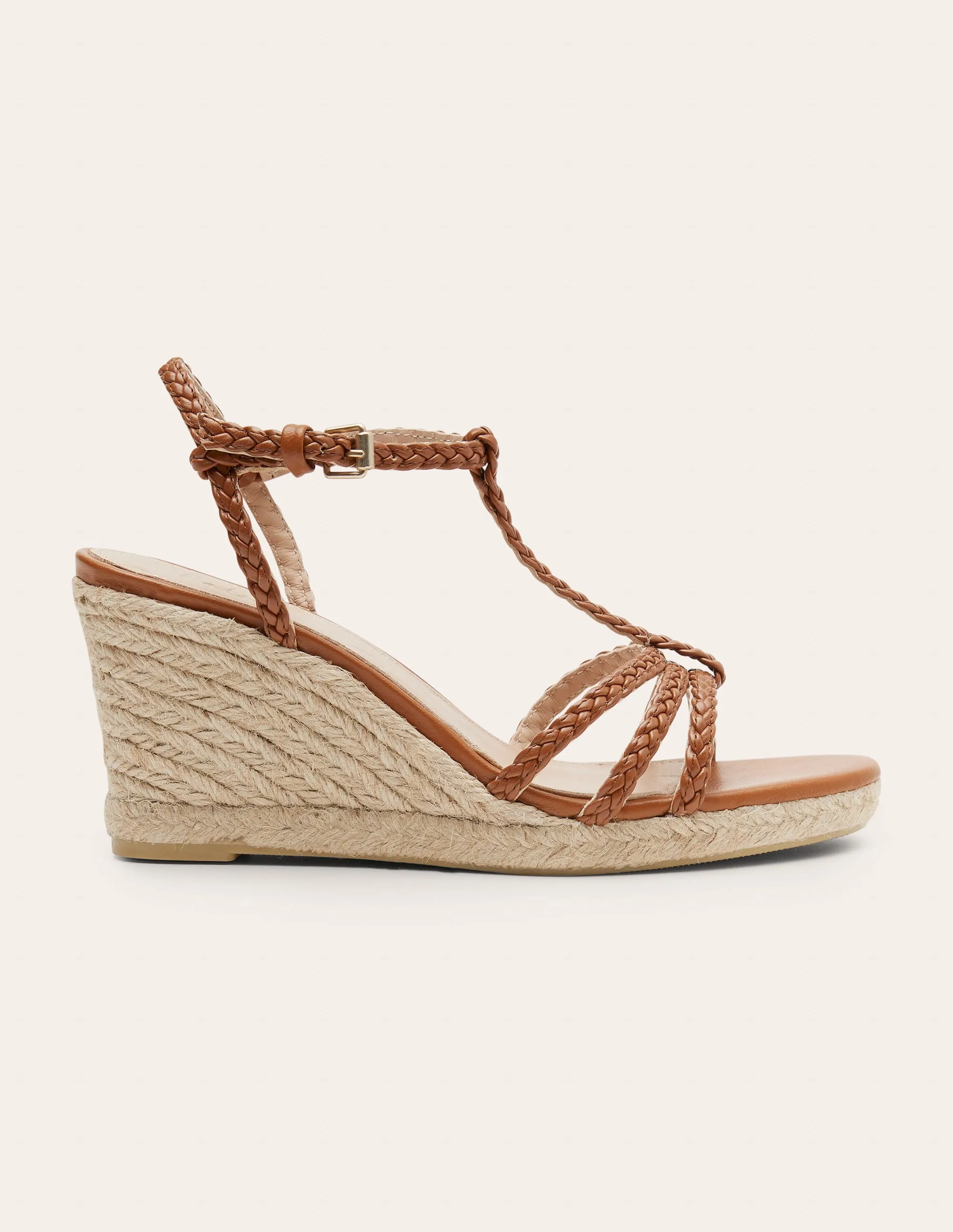 Geflochtene Espadrilles mit Keilabsatz-Hellbraun