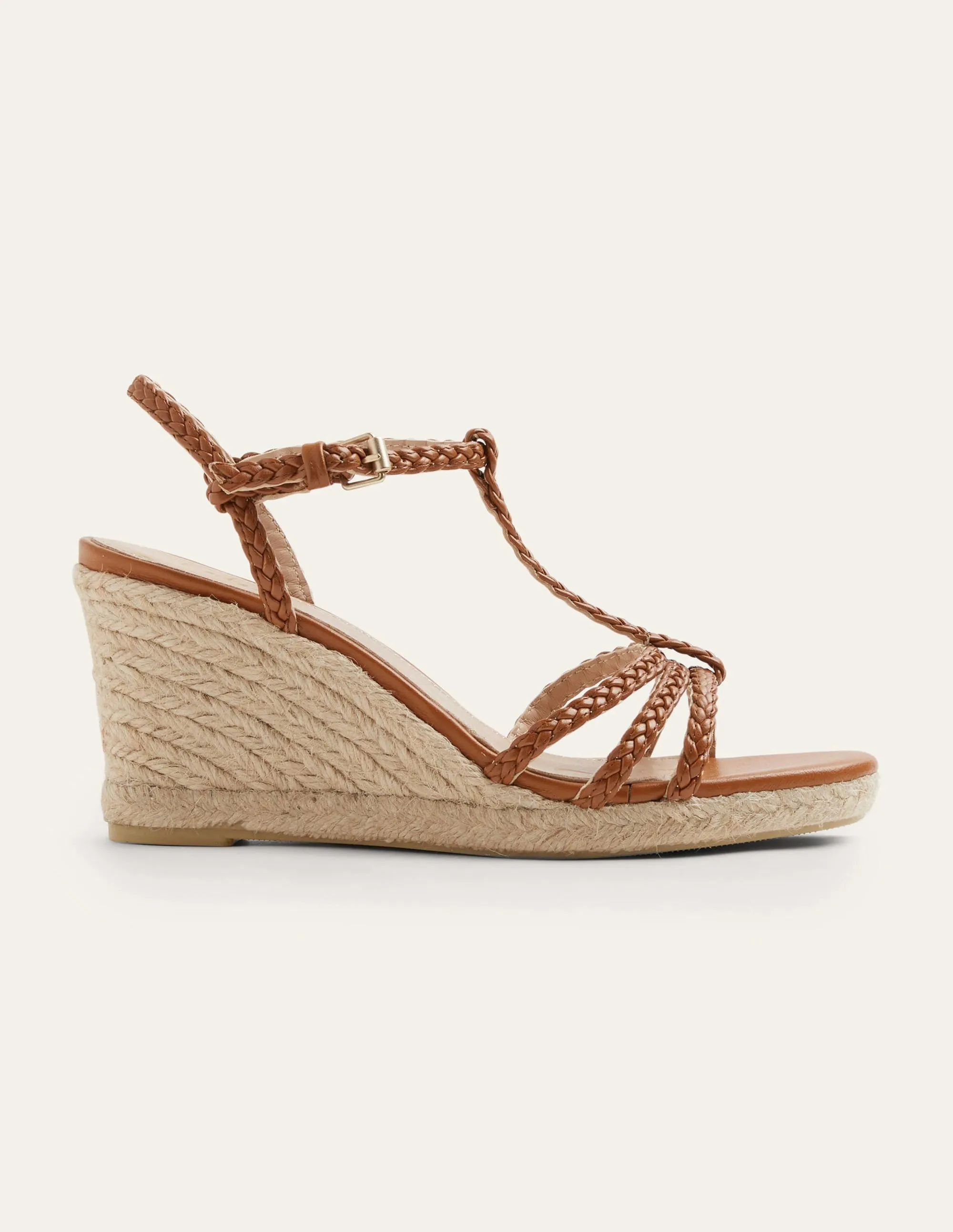 Geflochtene Espadrilles mit Keilabsatz-Hellbraun