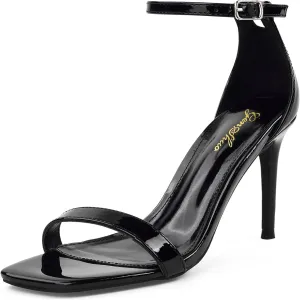 GENSHUO Women's Heeled Sandals Dressy Strappy Stiletto High Heels 3 Inch Square Open Toe Ankle Strap Buckle Sexy Prom Wedding Dress Shoes Ankle Wrap