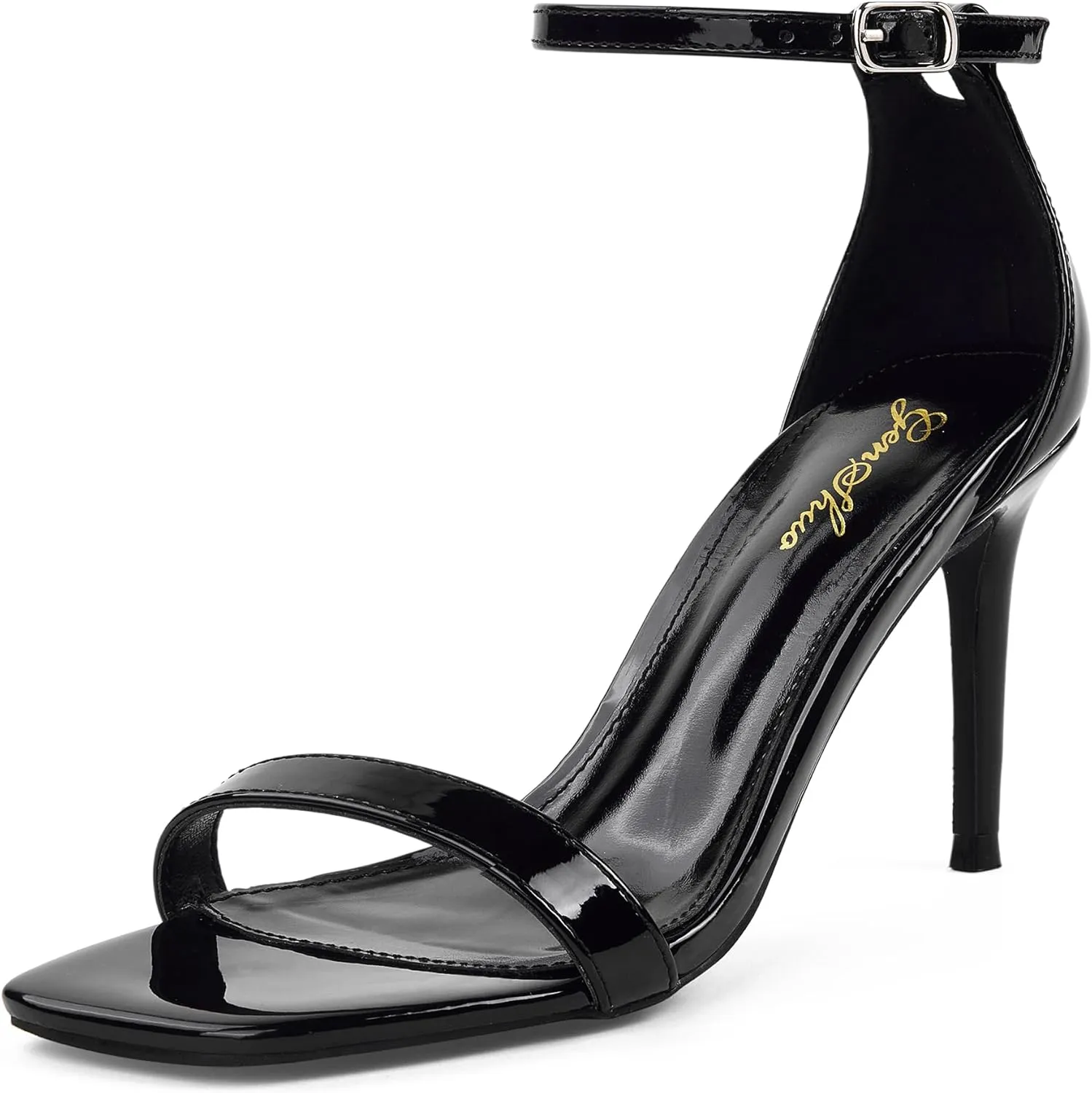 GENSHUO Women's Heeled Sandals Dressy Strappy Stiletto High Heels 3 Inch Square Open Toe Ankle Strap Buckle Sexy Prom Wedding Dress Shoes Ankle Wrap