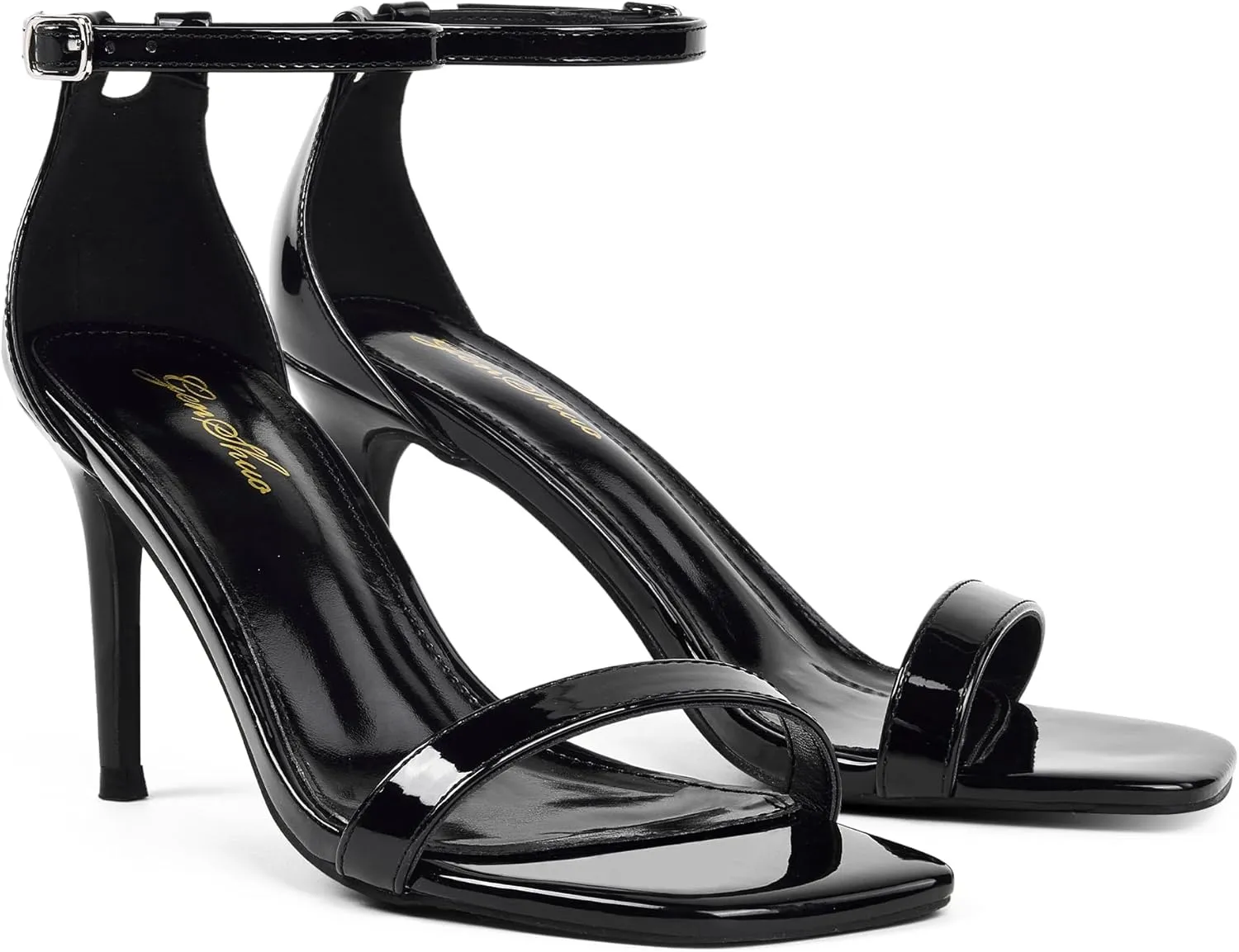 GENSHUO Women's Heeled Sandals Dressy Strappy Stiletto High Heels 3 Inch Square Open Toe Ankle Strap Buckle Sexy Prom Wedding Dress Shoes Ankle Wrap