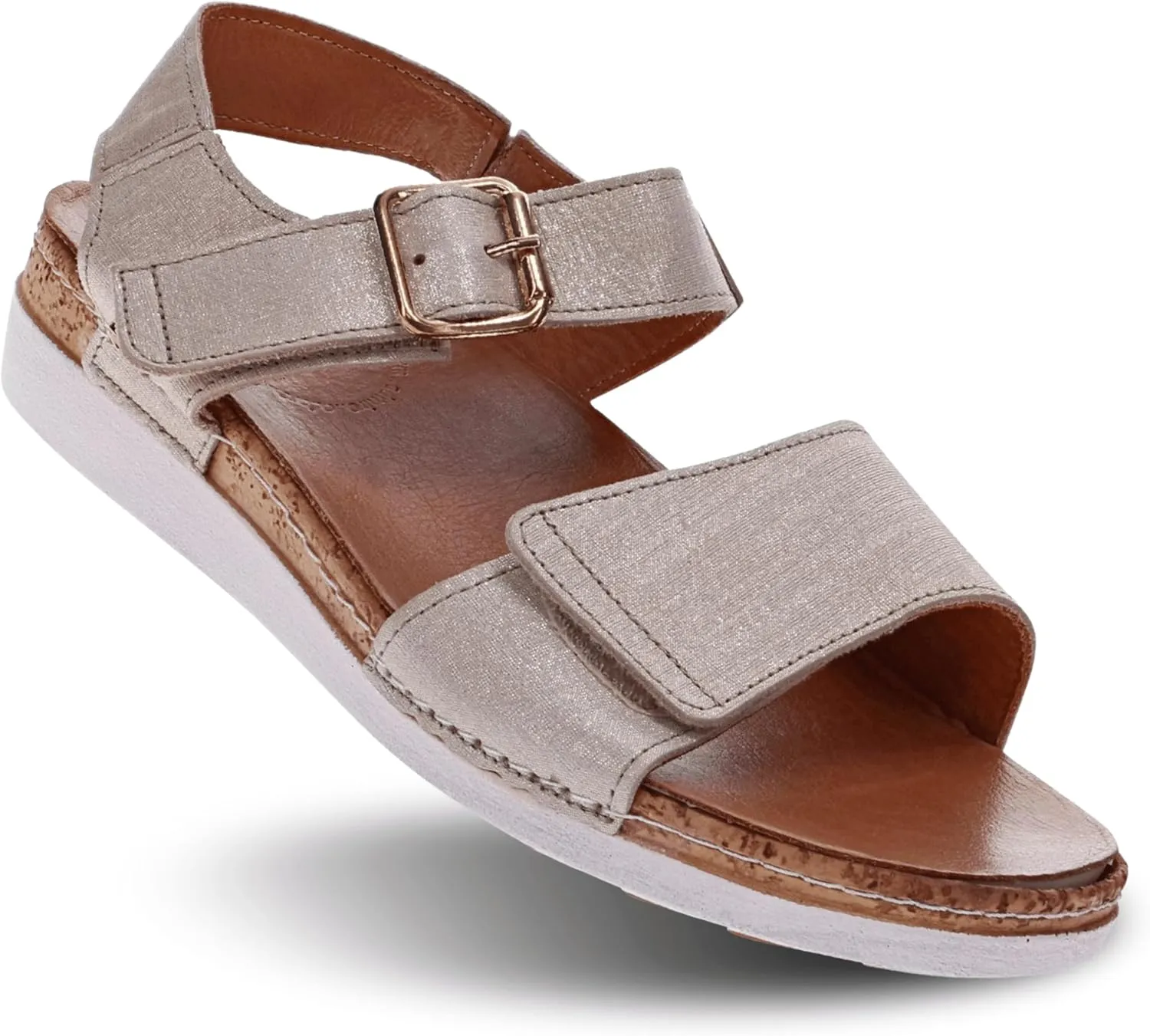 Georgia Women's Sandals - Premium Leather - Adjustable Velcro Strap - Contoured Footbed with Arch Support - Removable Footbed for Custom Orthotics