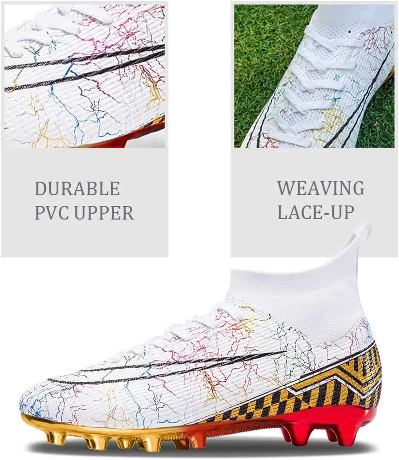 GEXECEUSS Mens High-Top Football Boots for Soccer Matches: Non-Slip Football Shoes for Team Sports - Youth Turf Soccer Sneakers