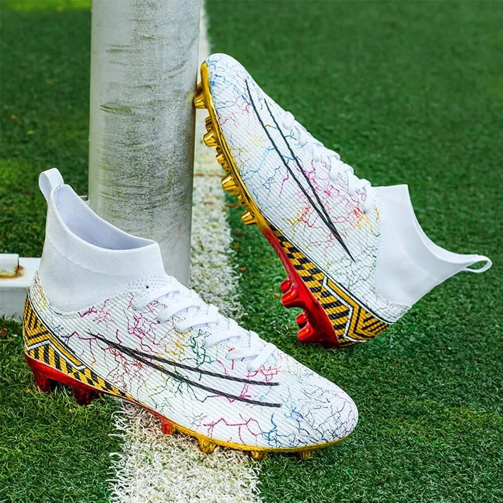 GEXECEUSS Mens High-Top Football Boots for Soccer Matches: Non-Slip Football Shoes for Team Sports - Youth Turf Soccer Sneakers
