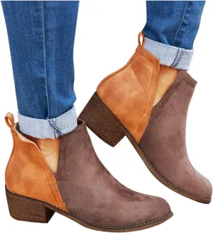 Gibobby Booties for Women Womens Ankle Boots Pointed Toe Faux Stacked Chunky Heels V Cut Side Zipper Booties