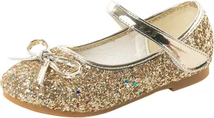 Girl Mary Jane Dress Shoes Glitter Flat Shoes Bowknot Sequin Shoe Bow Wedding Sandals High Heels Shiny Sandals