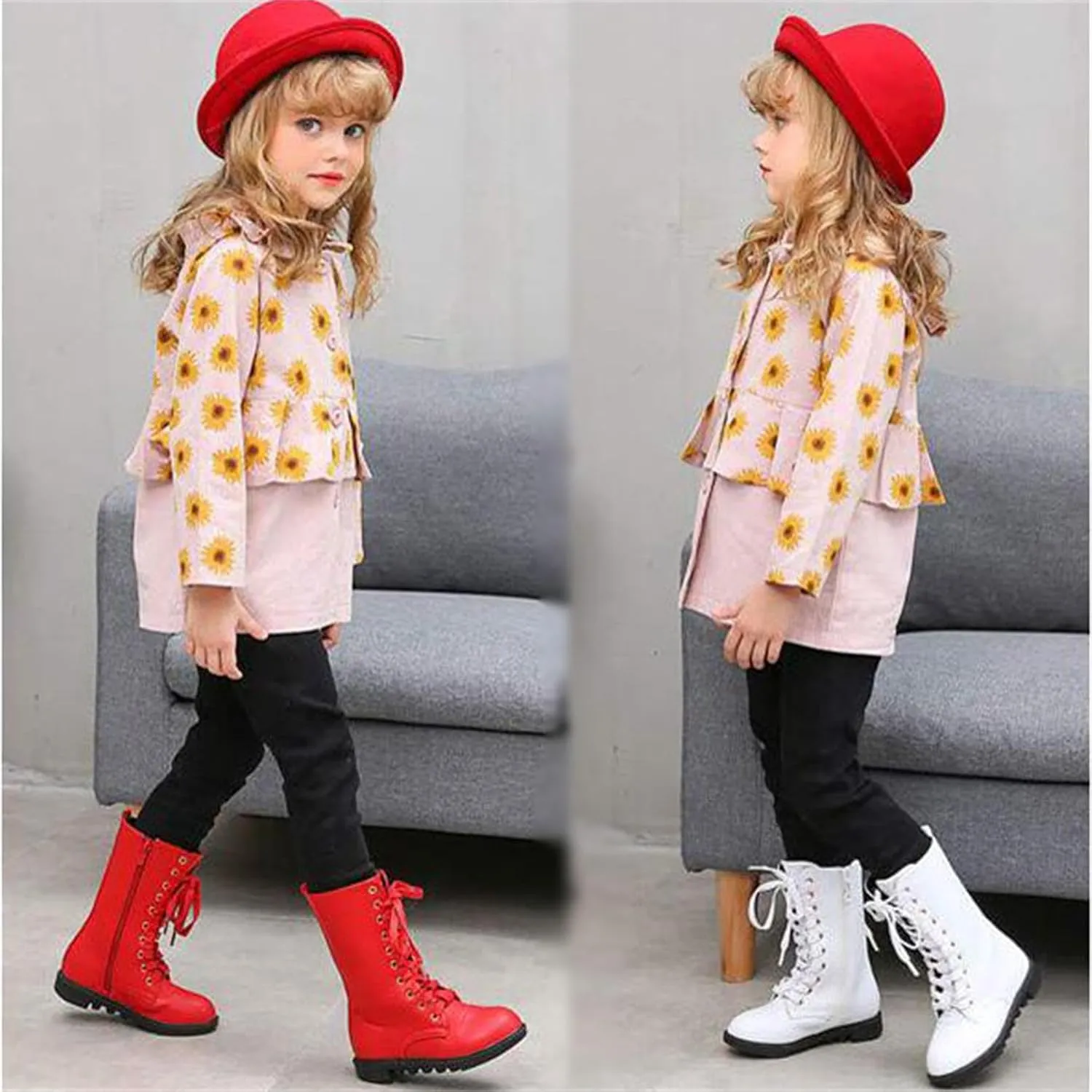 Girl's Boy's Waterproof Leather Side Zipper Mid Calf Combat Boots Outdoor Riding Boots Winter Snow Boots(Toddler/Little Kid/Big Kid)