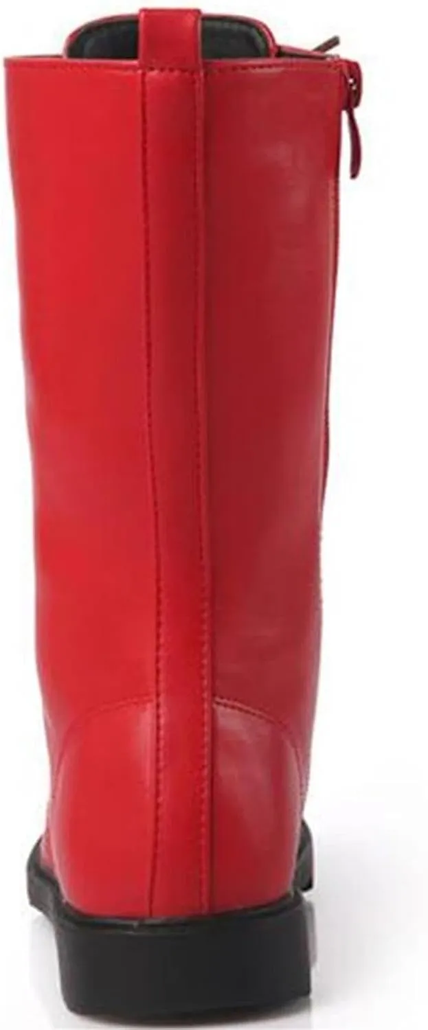 Girl's Boy's Waterproof Leather Side Zipper Mid Calf Combat Boots Outdoor Riding Boots Winter Snow Boots(Toddler/Little Kid/Big Kid)