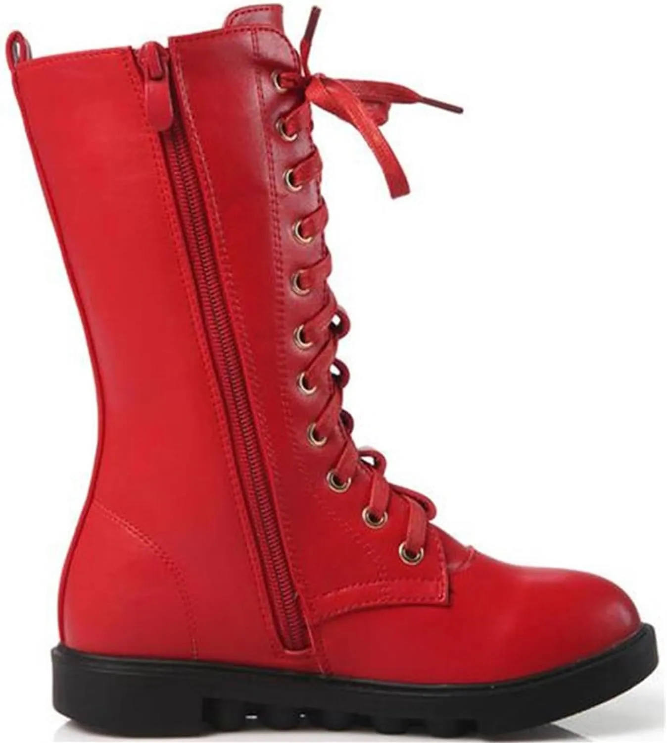 Girl's Boy's Waterproof Leather Side Zipper Mid Calf Combat Boots Outdoor Riding Boots Winter Snow Boots(Toddler/Little Kid/Big Kid)
