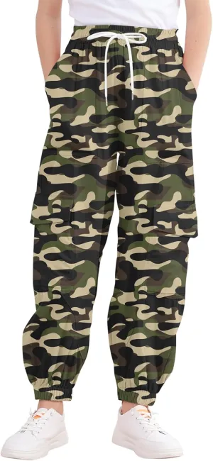 Girls Cargo Pants Baggy Joggers Lightweight Elastic Waist Drawstring with Pockets Casual Travel Hiking Streetwear
