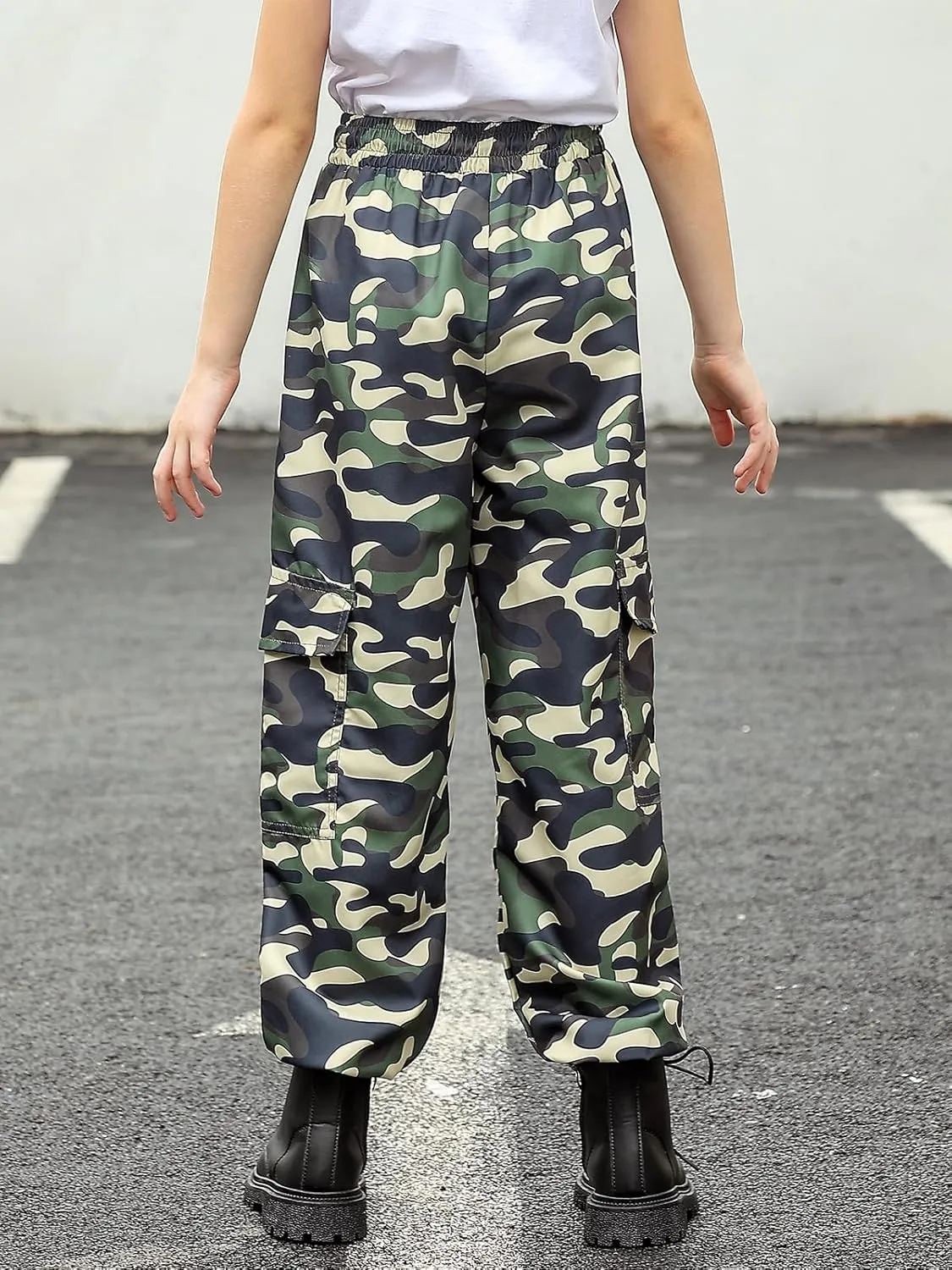 Girls Cargo Pants Baggy Joggers Lightweight Elastic Waist Drawstring with Pockets Casual Travel Hiking Streetwear