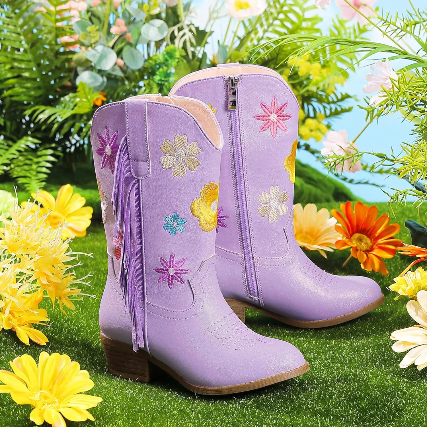 Girls Cowboy Boots Toddler Cowgirl Floral Embroidered Fringe Little Kids Western Boots Girl Riding Boot Birthday Party