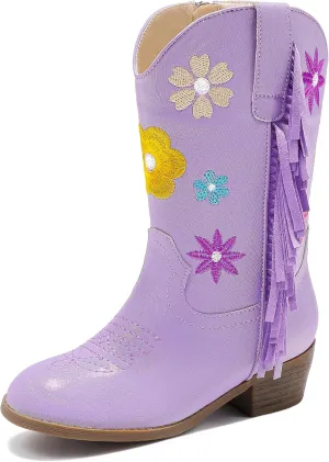 Girls Cowboy Boots Toddler Cowgirl Floral Embroidered Fringe Little Kids Western Boots Girl Riding Boot Birthday Party