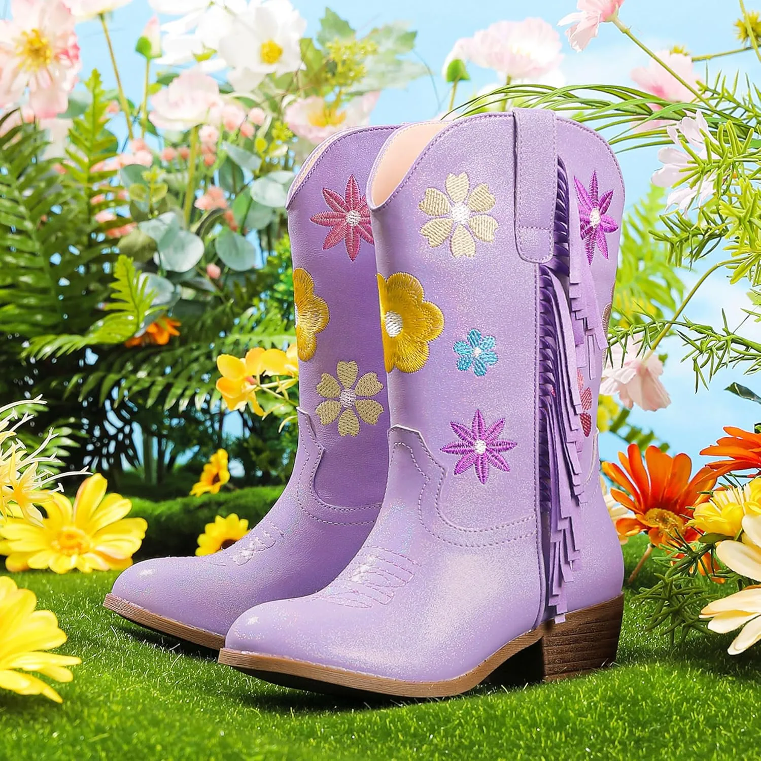 Girls Cowboy Boots Toddler Cowgirl Floral Embroidered Fringe Little Kids Western Boots Girl Riding Boot Birthday Party