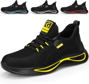 GLANOUDUN Steel Toe Shoes for Men Lightweight Work Shoes for Men Black Steel Toe Sneakers Comfortable Safety Tennis Sneakers Indestructible Men's Safety Footwear Industrial Construction
