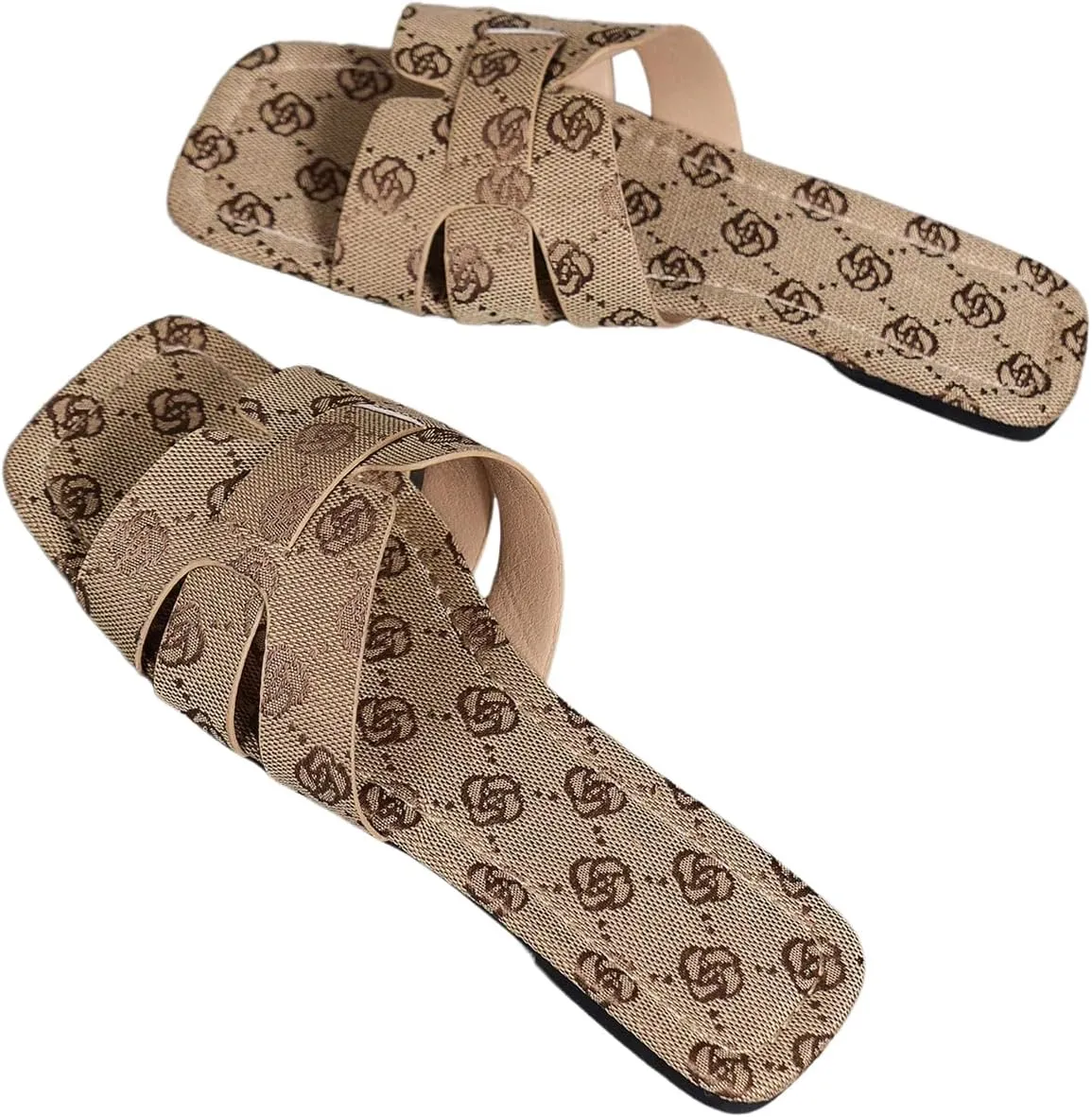 GORGLITTER Women's Floral Graphic H Band Sandals Square Open Toe Dressy Vacation Slip on Flats
