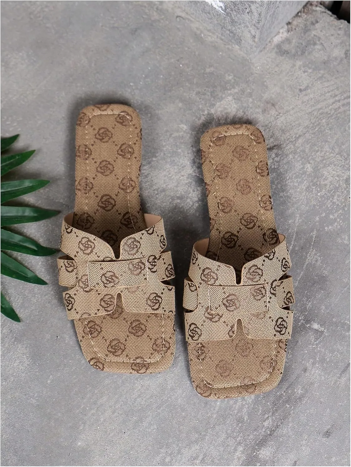GORGLITTER Women's Floral Graphic H Band Sandals Square Open Toe Dressy Vacation Slip on Flats