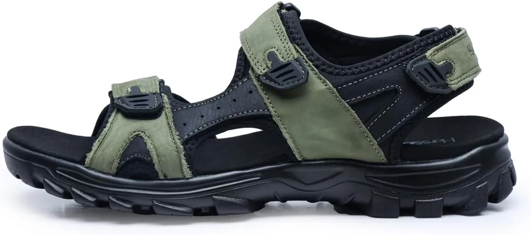 Harssidanzar Mens Leather Sport Sandals Hiking Outdoor Mens Sandals for Summer with Open Toe Adjustable Straps SM260US