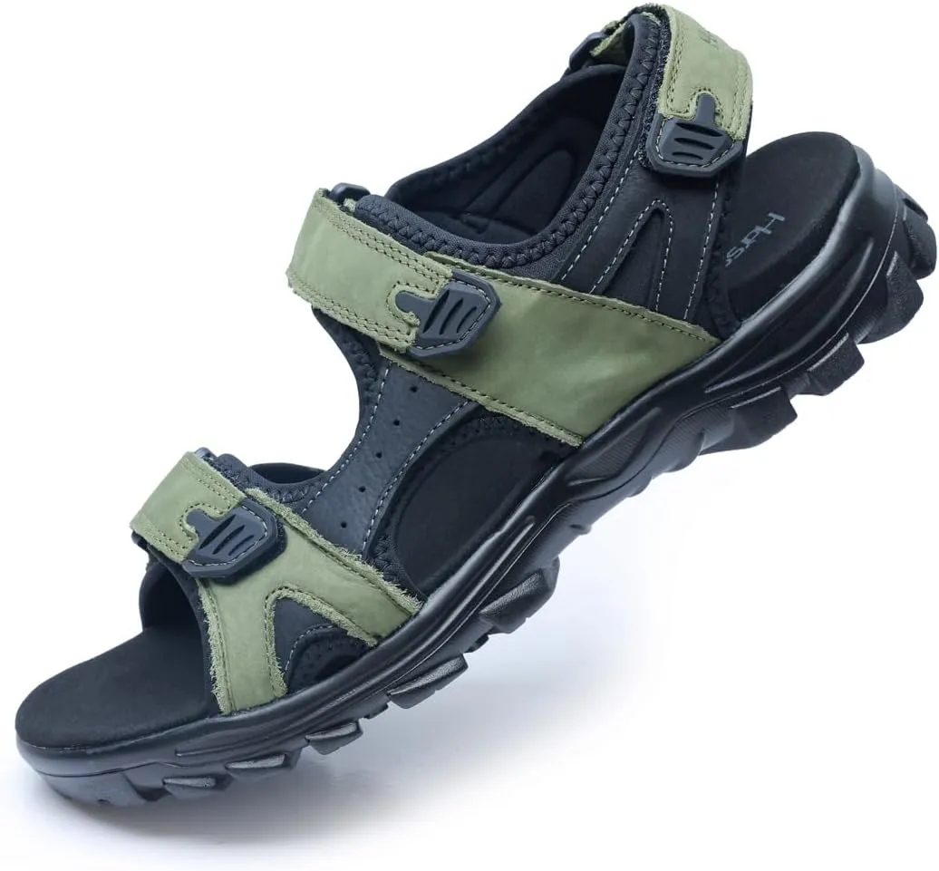 Harssidanzar Mens Leather Sport Sandals Hiking Outdoor Mens Sandals for Summer with Open Toe Adjustable Straps SM260US