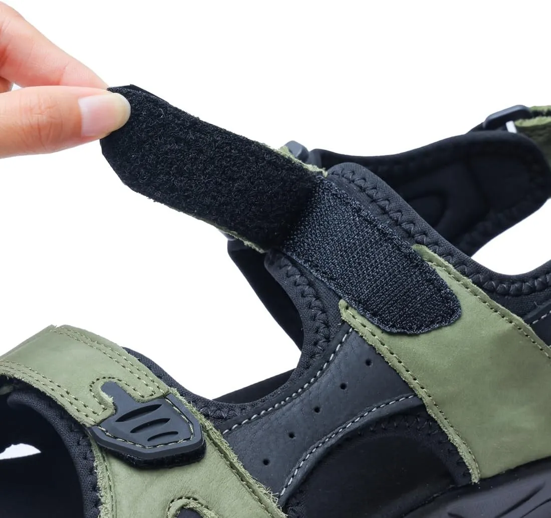 Harssidanzar Mens Leather Sport Sandals Hiking Outdoor Mens Sandals for Summer with Open Toe Adjustable Straps SM260US