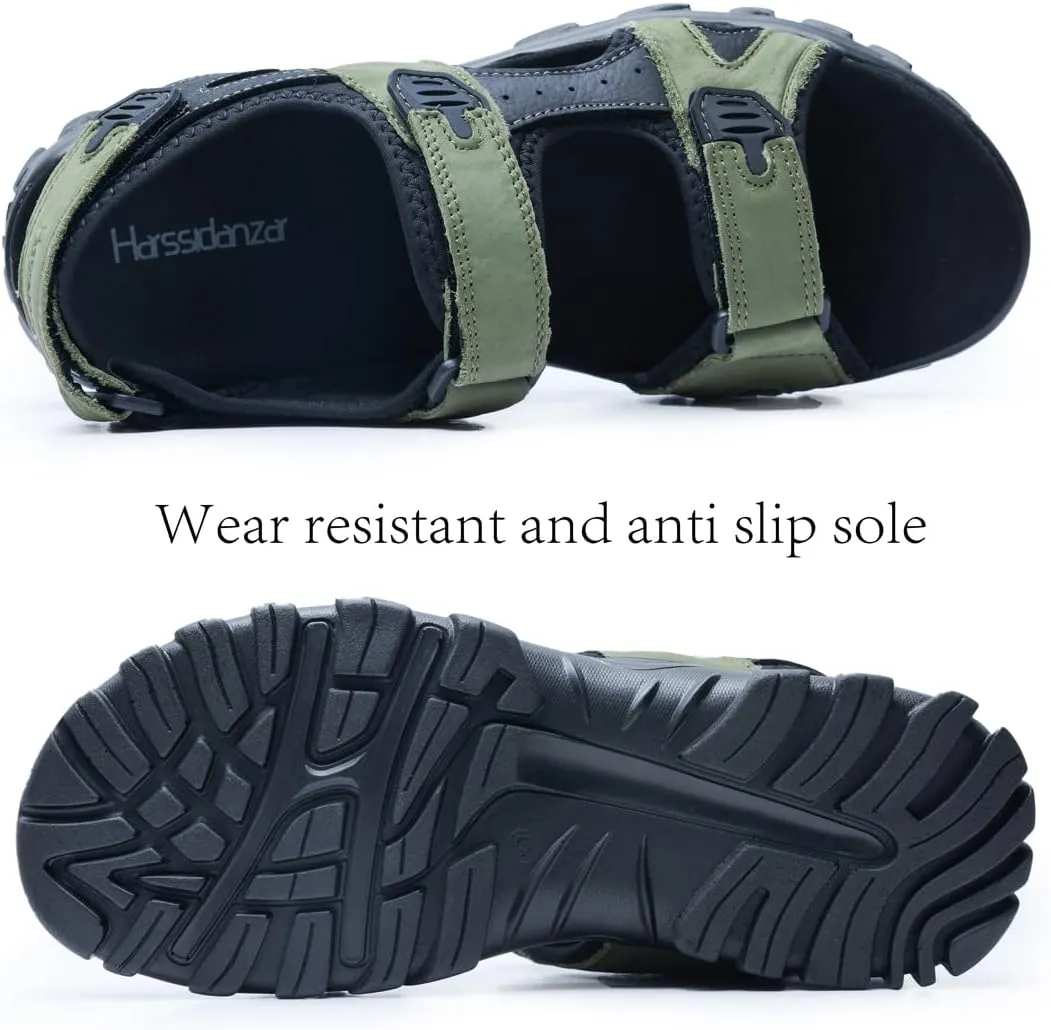 Harssidanzar Mens Leather Sport Sandals Hiking Outdoor Mens Sandals for Summer with Open Toe Adjustable Straps SM260US