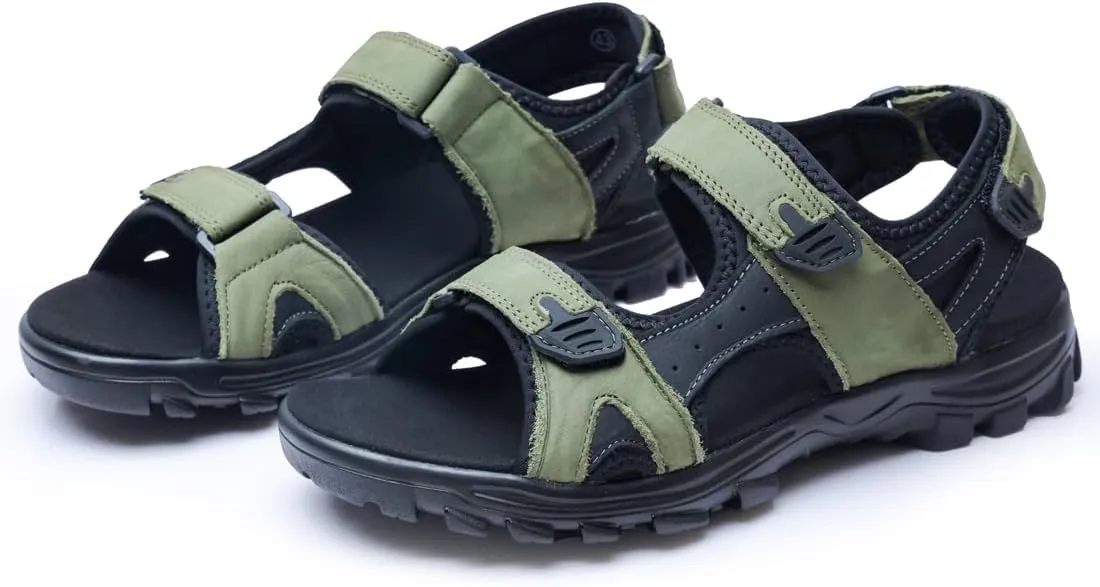 Harssidanzar Mens Leather Sport Sandals Hiking Outdoor Mens Sandals for Summer with Open Toe Adjustable Straps SM260US