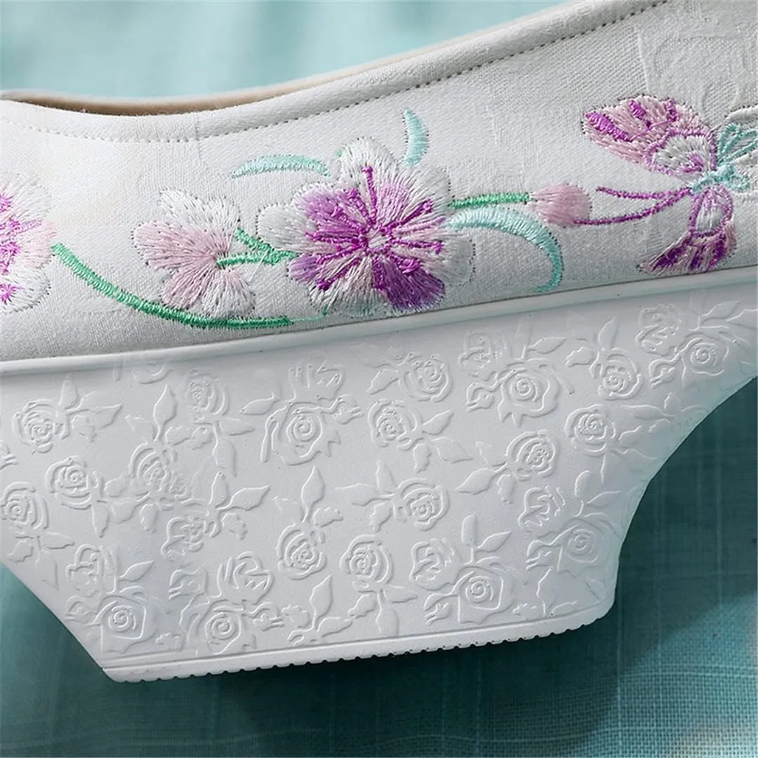 Hcclijo Traditional Chinese Hanfu Shoes Ancient Women Heels EmbroideLotus Ginkgo Lolita Girl Oriental Princesss