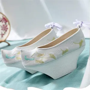 Hcclijo Traditional Chinese Hanfu Shoes Ancient Women Heels EmbroideLotus Ginkgo Lolita Girl Oriental Princesss