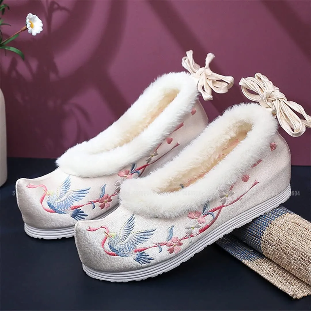 Hcclijo Women Traditional Chinese Style Retro Hanfu Shoes Embroidery Dance Vintage Short Boots Fairy Cosplay Winter Footwear