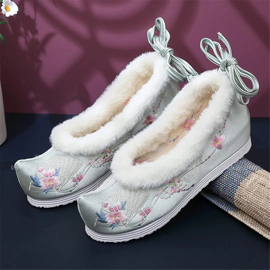 Hcclijo Women Traditional Chinese Style Retro Hanfu Shoes Embroidery Dance Vintage Short Boots Fairy Cosplay Winter Footwear