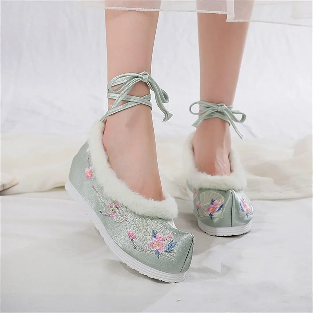 Hcclijo Women Traditional Chinese Style Retro Hanfu Shoes Embroidery Dance Vintage Short Boots Fairy Cosplay Winter Footwear