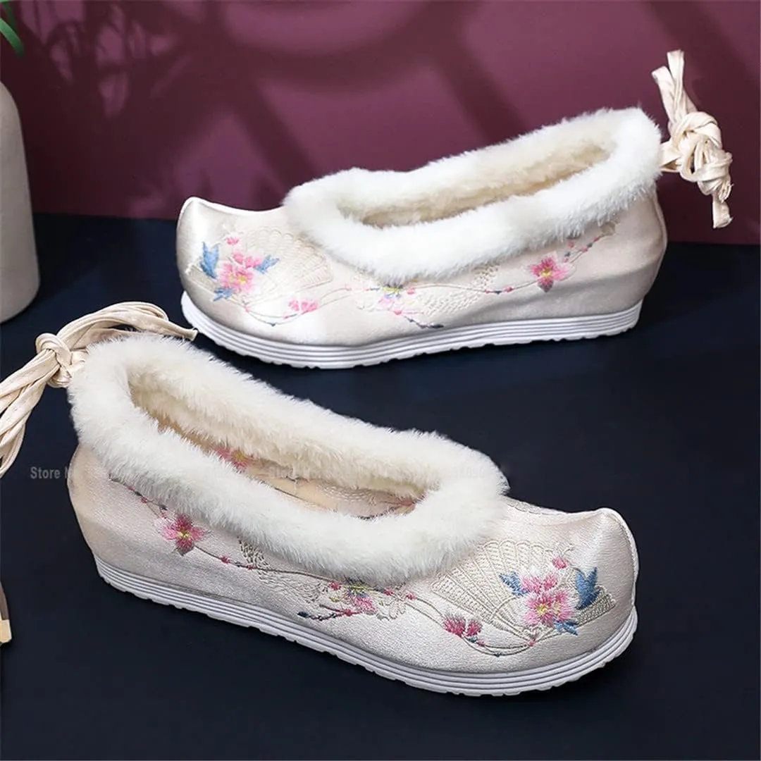 Hcclijo Women Traditional Chinese Style Retro Hanfu Shoes Embroidery Dance Vintage Short Boots Fairy Cosplay Winter Footwear