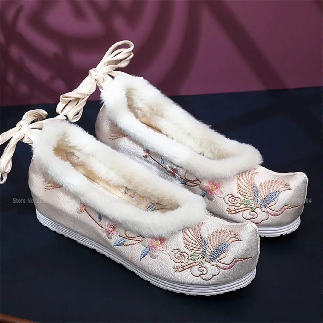 Hcclijo Women Traditional Chinese Style Retro Hanfu Shoes Embroidery Dance Vintage Short Boots Fairy Cosplay Winter Footwear
