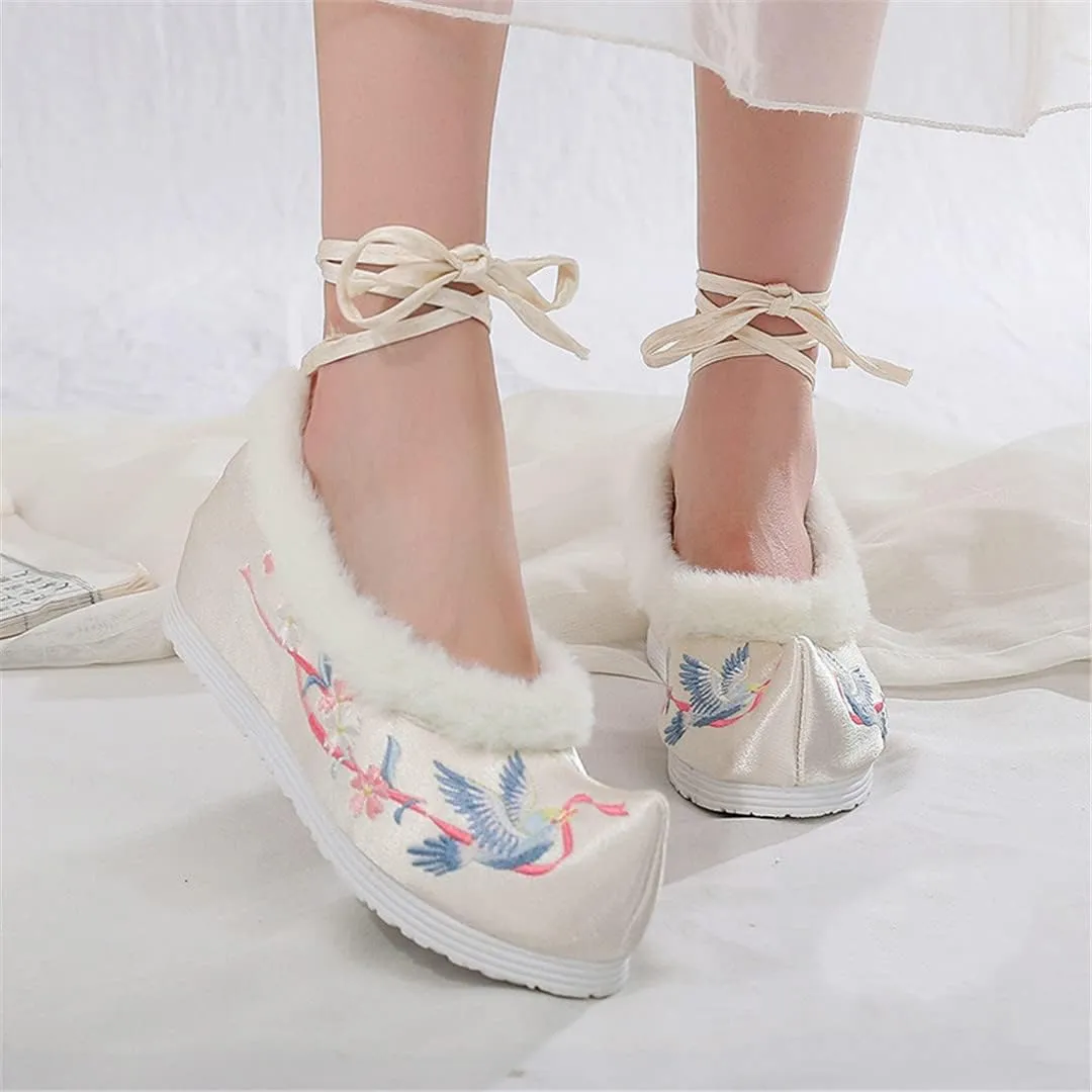 Hcclijo Women Traditional Chinese Style Retro Hanfu Shoes Embroidery Dance Vintage Short Boots Fairy Cosplay Winter Footwear