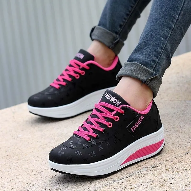 Height Increasing Platform Sneakers for Women - Low Top Running Shoes with Anti-Slip Sole