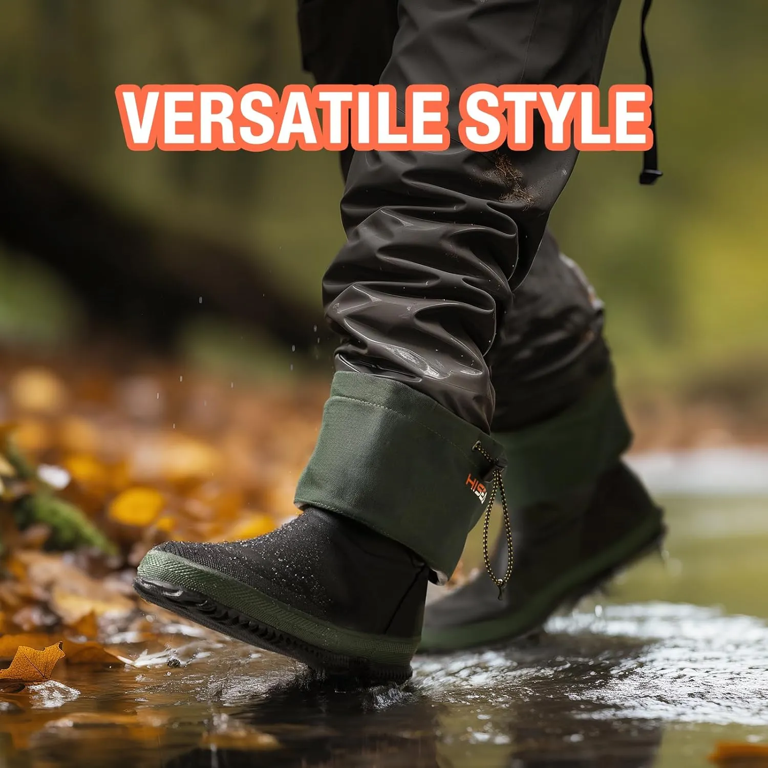 HISEA Classic Men’s Rainboot Neoprene Rubber Rain Boots for Men Waterproof with Adjustable Closure