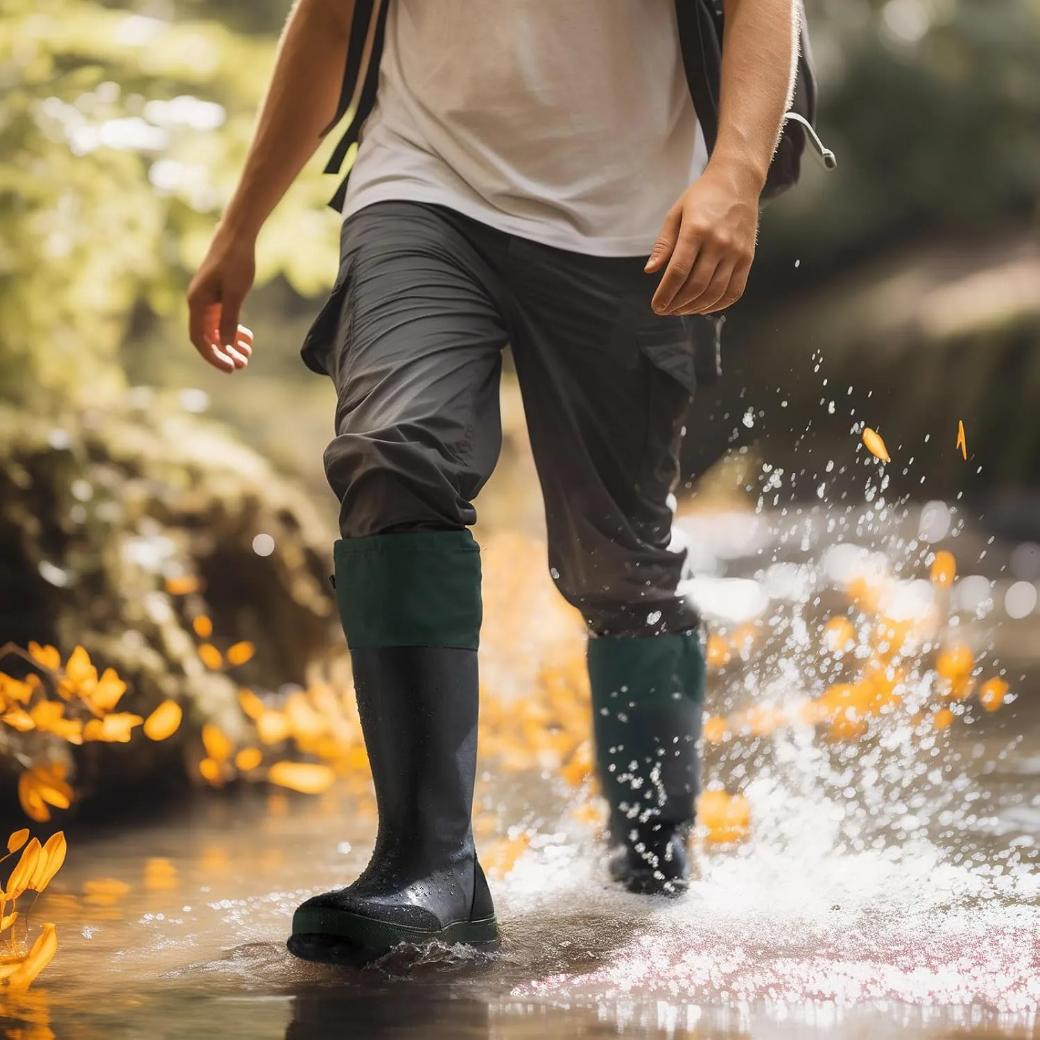 HISEA Classic Men’s Rainboot Neoprene Rubber Rain Boots for Men Waterproof with Adjustable Closure
