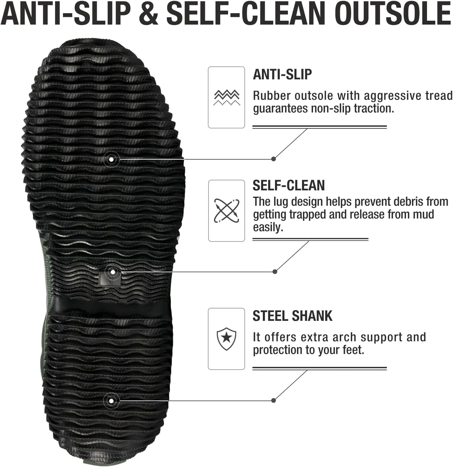 HISEA Classic Men’s Rainboot Neoprene Rubber Rain Boots for Men Waterproof with Adjustable Closure
