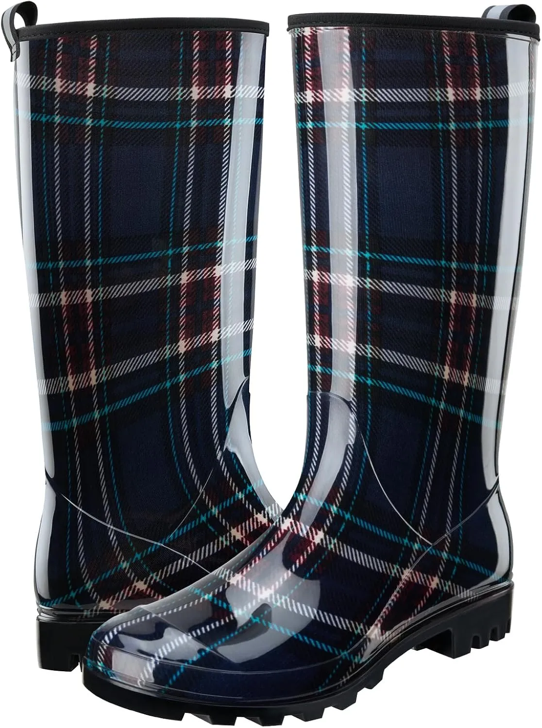 HISEA Women's Rain Boots Waterproof Garden Shoes Colorful Printed Knee High Rubber Boots Anti-Slipping Rainboots for Ladies with Comfort Insole Tall Wellington Rain Shoes