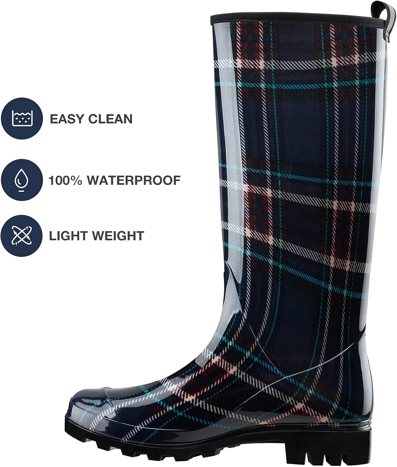 HISEA Women's Rain Boots Waterproof Garden Shoes Colorful Printed Knee High Rubber Boots Anti-Slipping Rainboots for Ladies with Comfort Insole Tall Wellington Rain Shoes