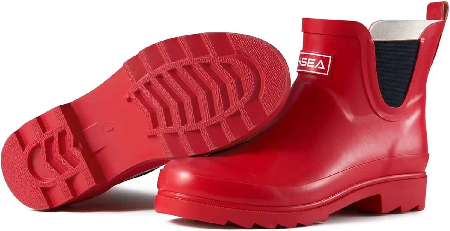 HISEA Women's Short Rubber Rain Boots Waterproof Chelsea Garden Boots for Ladies with Comfort Insole Stylish Ankle Rain Shoes Outdoor Work Booties