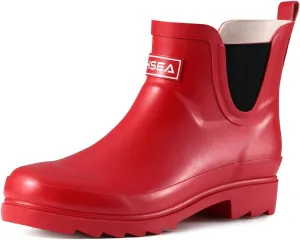 HISEA Women's Short Rubber Rain Boots Waterproof Chelsea Garden Boots for Ladies with Comfort Insole Stylish Ankle Rain Shoes Outdoor Work Booties