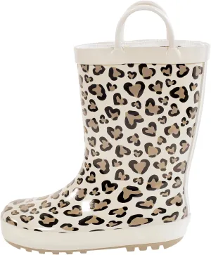 Hudson Baby Infant Girls Rain Boots, Heart Leopard, 8 Toddler