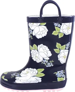 Hudson Baby Infant Girls Rain Boots, White Peonies, 7 Toddler