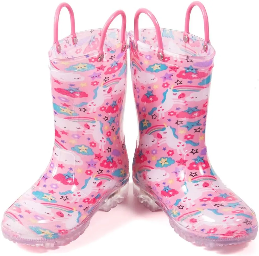 HugRain Light Up Rain Boots for Little Kids