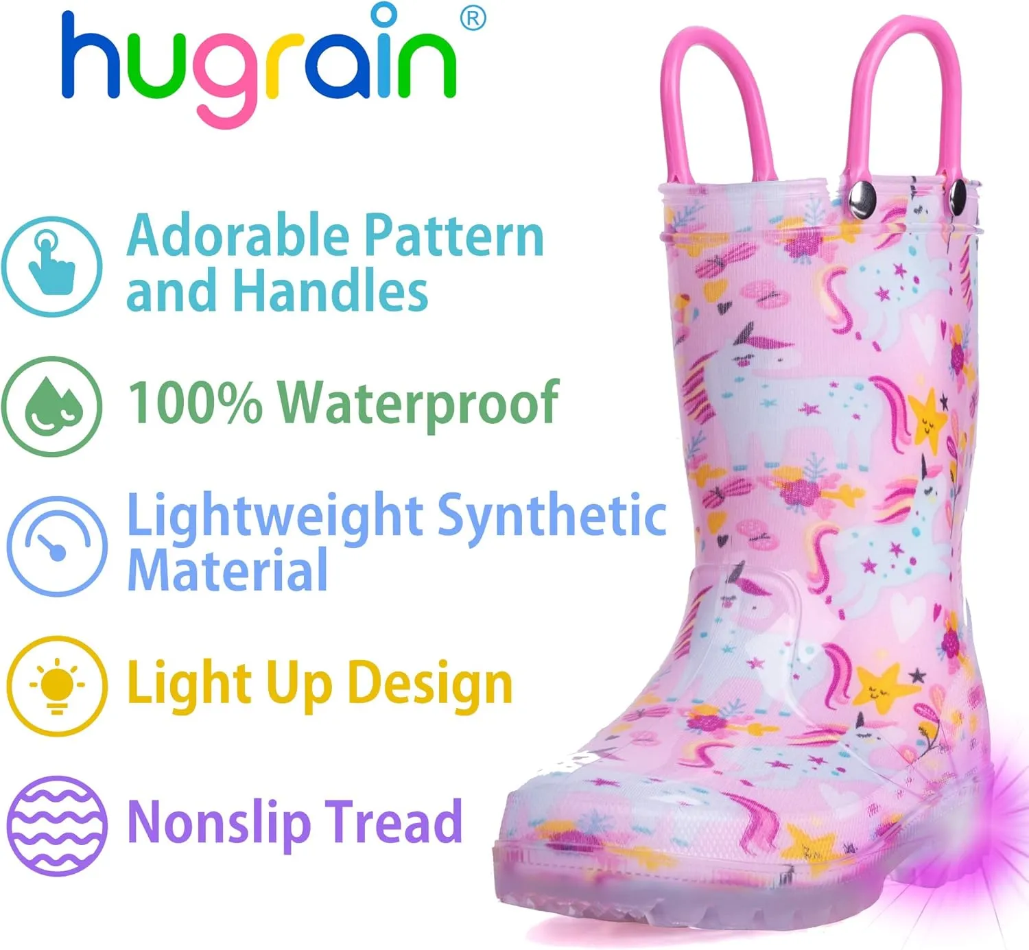 HugRain Light Up Rain Boots for Little Kids