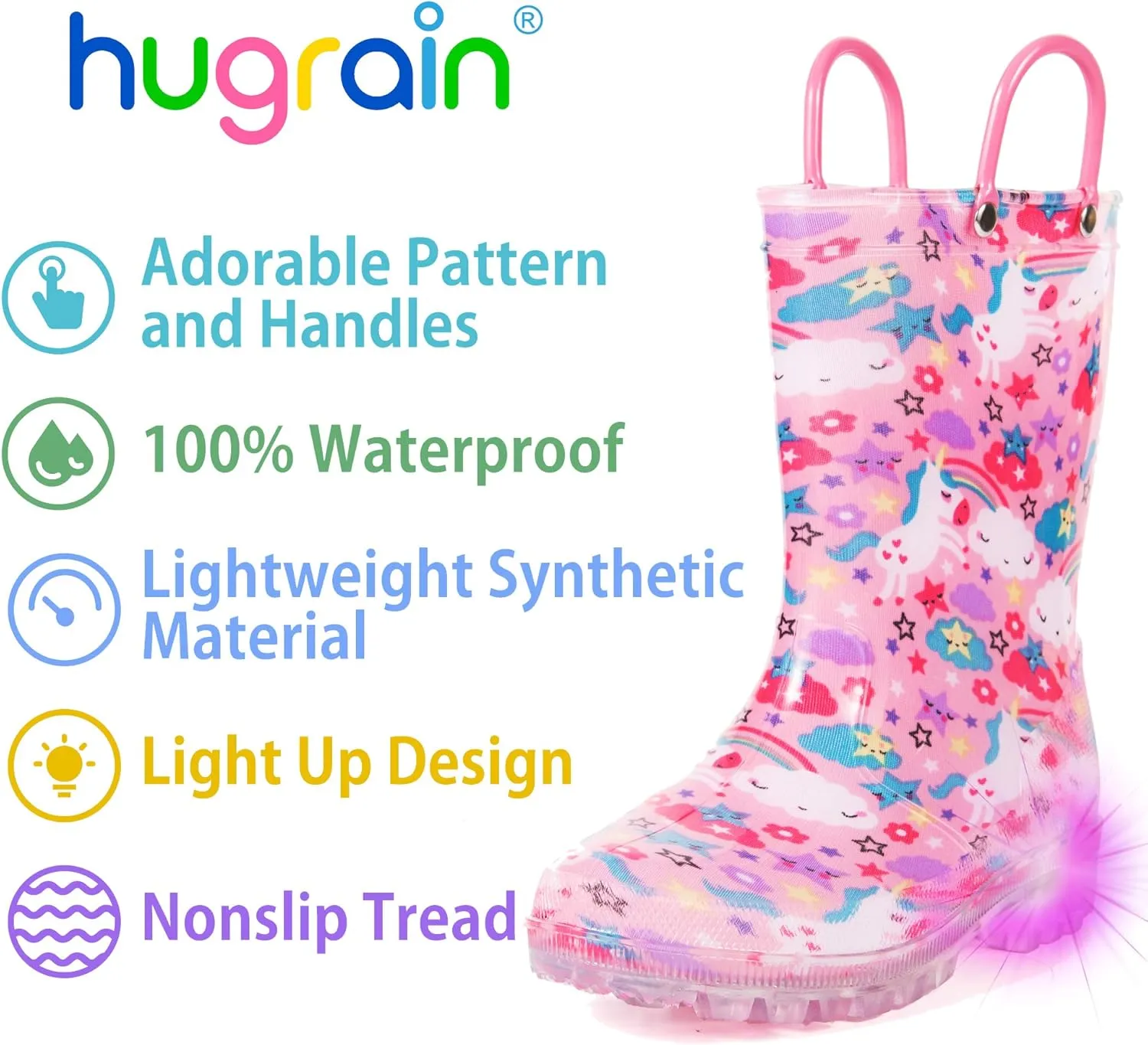 HugRain Light Up Rain Boots for Little Kids